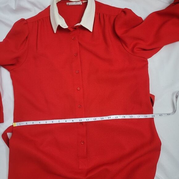 VINTAGE 70s red‎ removable collar button up academia midi dress M - Picture 10 of 11